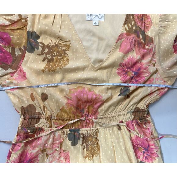 QVC Destination 365 Regular Floral Clip Dot Chiffon Maxi Dress NWOT Sz M Banana - Picture 7 of 8